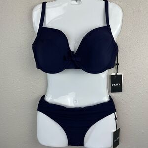 NWT DKNY Navy Blue Bikini and Matching Bottoms Size XXL